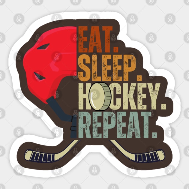 Eat Sleep Hockey Repeat Kids Adult Ice Hockey Retro Vintage Sticker by Just Me Store